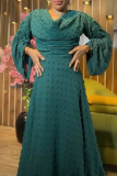 Daily Elegant Solid Color Draw String Patchwork Boat Neck Long Sleeve Dresses