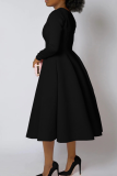 Elegant Solid Color Zipper O Neck A Line Plus Size Dresses