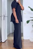 Casual Solid Color Patchwork Mandarin Collar Short Sleeve Two Pieces