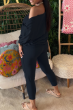 Casual Solid Color Patchwork O Neck Half Sleeve Two Pieces