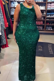 Elegant Solid Color Sequins Turn-back Collar Plus Size Dresses