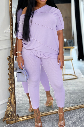 Casual Solid Color Patchwork O Neck Half Sleeve Two Pieces