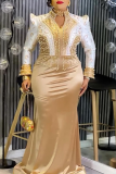 Elegant Solid Color Beading Mandarin Collar Long Plus Size Dresses