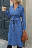 Casual Solid Color Strap Design Turndown Collar Long Sleeve Loose Denim Jacket