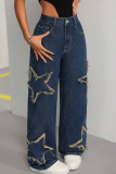 Casual The stars Patchwork Loose Mid Waist Conventional Patchwork Bottoms