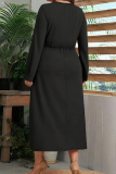Elegant Solid Color Ruched O Neck Long Plus Size Dresses