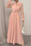Elegant Solid Color Strap Design Pleated O Neck Long Plus Size Dresses