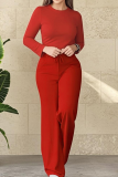 Casual Solid Color Pocket O Neck Long Sleeve Two Pieces