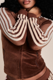 Casual Stripe Contrast Zipper Collar Long Sleeve Two Pieces