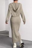 Casual Solid Color Patchwork V Neck Long Sleeve Two Pieces