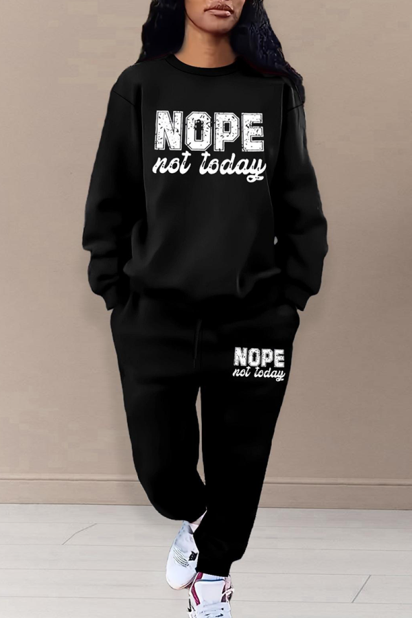 Casual Letters Contrast O Neck Long Sleeve Two Pieces