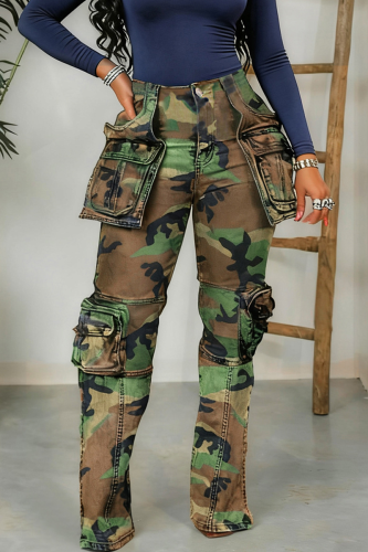 Casual Print Pocket Conventional Full Print Bottoms