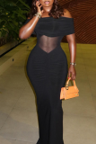 Sexy Solid Color See-Through Off Shoulder Long Dresses