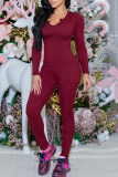 Casual Solid Color Patchwork V Neck Long Sleeve Two Pieces