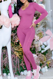 Casual Solid Color Patchwork V Neck Long Sleeve Two Pieces