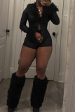 Solid Color Fluffy Turndown Collar Long Sleeve Two Pieces