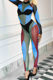 Casual Solid Color Contrast Turtleneck Skinny Jumpsuits