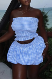Sexy Plaid Ruched Strapless Sleeveless Two Pieces