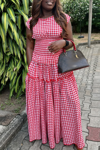 Casual Plaid Pocket O Neck Sleeveless Two Pieces
