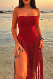 Sexy Solid Color Fringed Trim Strapless Skinny Bodysuits