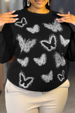 Butterfly Print Oversized Top Casual Trendy Versatile Sweatshirt