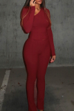 Casual Solid Color Asymmetrical Collar Long Sleeve Two Pieces