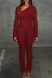 Casual Solid Color Asymmetrical Collar Long Sleeve Two Pieces