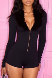 Sexy Solid Color Fluffy V Neck Skinny Rompers