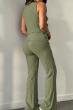 Casual Solid Color Buckle V Neck Sleeveless Two Pieces
