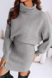Casual Solid Color Patchwork Turtleneck Long Sleeve Two Pieces