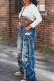 Casual Solid Color Ripped Loose Denim Jeans