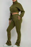 Casual Solid Color Zipper Zipper Collar Long Sleeve Two Pieces