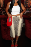 Snake Print High Waisted Wide Leg Shorts Button Detail Loose Casual Pants
