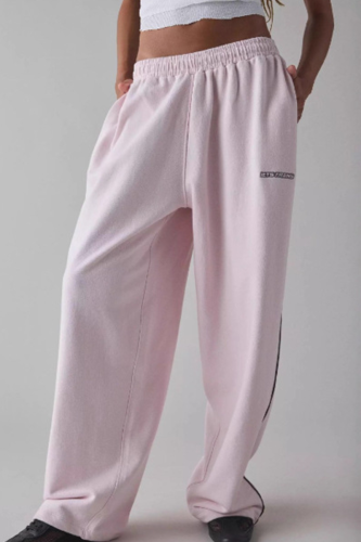 Women's Embroidered Loose Straight Leg Pants Casual Trendy Versatile Commute Sport Trousers