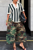 Camouflage Wide-Leg Cropped Pants Loose High Waisted Casual Trousers