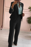 Business Wear Office lady Solid Color Patchwork Turn-back Collar Long Sleeve Two Pieces