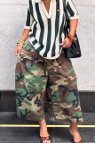 Camouflage Wide-Leg Cropped Pants Loose High Waisted Casual Trousers