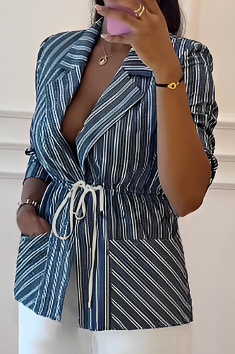 Casual Stripe Strap Design Turn-back Collar Outerwear