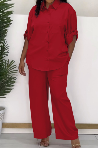 Casual Solid Color Buckle Shirt Collar Half Sleeve Two Pieces
