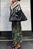 Camouflage Wide-Leg Cropped Pants Loose High Waisted Casual Trousers
