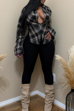 Y2K Deep V Plaid Shirt Oversized Asymmetric Design Casual Top