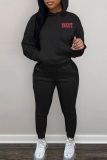 Casual Letters Contrast Hooded Long Sleeve Two Pieces