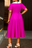 Elegant Solid Color Buckle Turndown Collar Long Plus Size Dresses