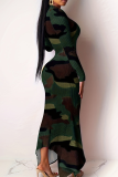 Casual Camouflage Print Irregular Irregular Hem O Neck Irregular Dresses
