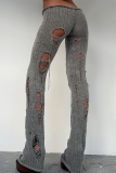 Distressed Knit Pants Flared Leg Edgy Street Style Casual Trousers
