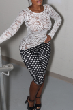 Lace Open Back Jumpsuit Polka Dot Slim Capri Stylish One Piece Pantsuit