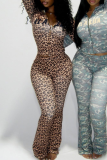 Casual Leopard Print Camouflage Print Zipper Hooded Long Sleeve Two Pieces