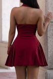 Blazer Collar Deep V Dress Single Breasted Waist Pleated Mini Elegant Office Dress