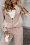 Casual Solid Color Zipper Zipper Collar Long Sleeve Two Pieces