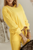 Casual Sportswear Solid Color Patchwork O Neck Long Sleeve Two Pieces